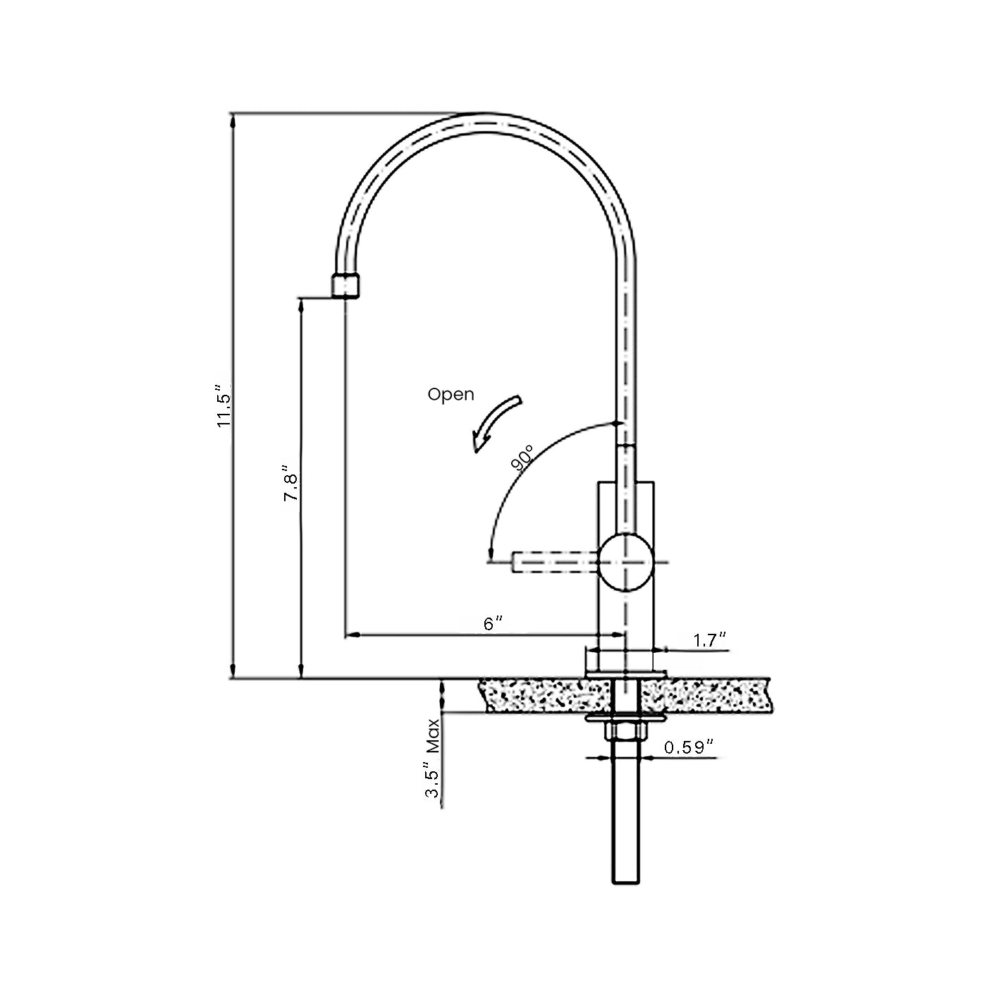 Junie- solid stainless steel cold water filter faucet dimension drawing